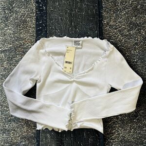 Urban Outfitters BDG White Long Sleeve Ribbed Top